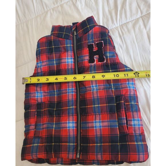 Tommy Hilfiger Puffer Vest Baby 12 Months Red and Blue Plaid With Varsity Letter - Picture 4 of 5
